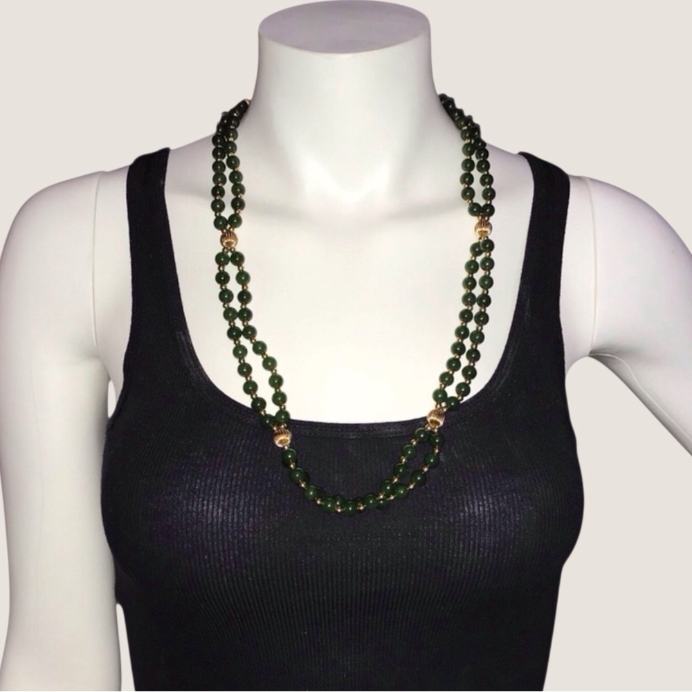 Vintage Nephrite Jade Double Strand Neckalce